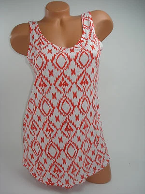 Camiseta sin mangas Attention para mujer naranja blanca geo sin mangas cuello redondo nueva Foto 1 de 4