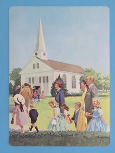 Impresión original 1966 a doble cara Familias caminando a la iglesia oración años 1950-60 - Imagen 1 de 2