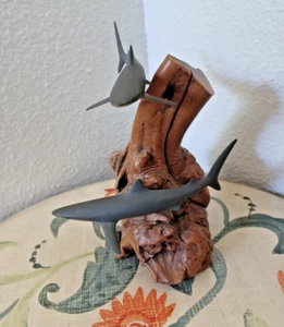 John Perry Shark Duo Art Sculpture Driftwood Base ocean life - Picture 1 of 11