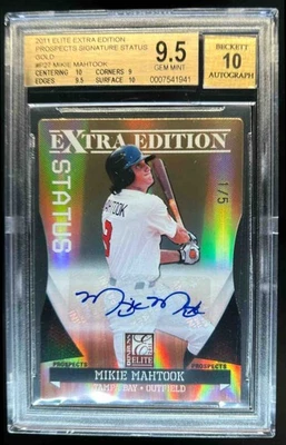 2011 Donruss Elite Extra Edition Mikie Mahtook Gold Status Auto #1/5 BGS 9.5/10 - Image 1 of 2