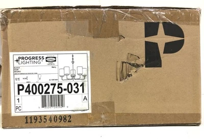 Progress Lighting Merry 5-Light Matte Black Chandelier Light Etched Glass New - Image 1 of 3