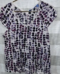 Simply Vera Vera Wang purple patterned top Womens size Petite Large Cap Sleeve - Picture 1 of 4