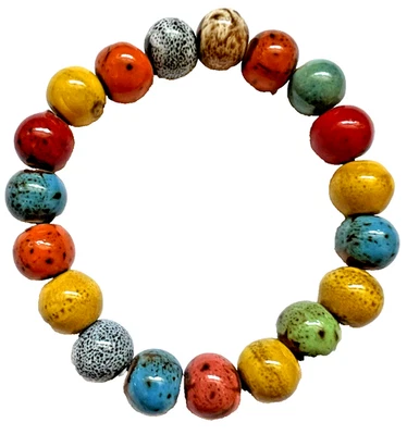Pulsera Grande Gruesa Tribal Boho Multi Cuentas Cuentas Cerámica Esmaltada 49 Foto 1 de 4