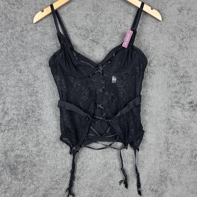 Adore Me 34B Women's Andra Unlined Bustier Black W/ Garter Straps New With Tags - Image 1 of 4