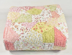 The Land of Nod Twin Patchwork Quilt Pink Yellow Vintage Style Girls Cotton READ - Picture 1 of 21