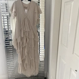 Ladies Silk Ruffle Maxi Dress Size 14 - Picture 1 of 10