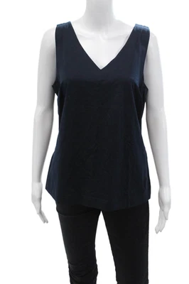 Camiseta sin mangas pulóver Akris Punto para mujer de algodón liso con cuello en V azul marino talla 14 Foto 1 de 4