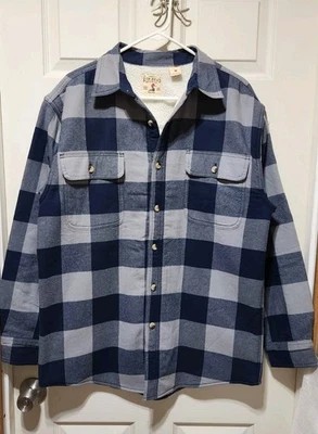 Red Head Sherpa Fleece Lined Men's M Flannel Shirt Jacket Blue/Gray Heavy Warm  - Image 1 of 4