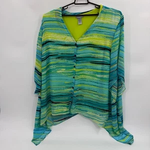 CATHERINES Artsy Chiffon Layered Cami Top Womens 3X Watercolor 2 Piece Shirt - Picture 1 of 6