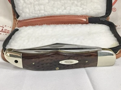 CUCHILLO CAZADOR PLEGABLE GRANDE CASE XX MARRÓN CON ESTUCHE LATERAL BLANDO 6265 Foto 1 de 4