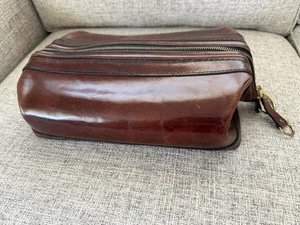 Vintage Bosca braun Leder Utili-Kit Dopp Kit Kulturbeutel Rasiertasche Reißverschluss Reise - Bild 1 von 7