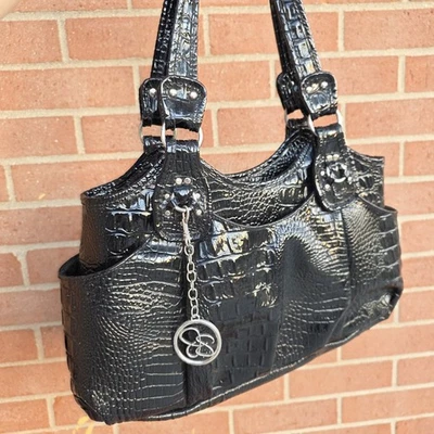 Jessica Simpson Crocodile Alligator  Shoulder Bag Black Patent Leather VTG Y2K - Image 1 of 4