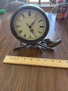 Pier 1 Metal Mantle Clock With Bird On Branch Very Good Condition!Works - Picture 1 of 3