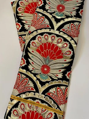 Antiguo cinturón reversible vintage Maru Obi seda japonés kimono hilo plateado Foto 1 de 4