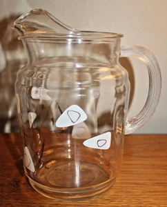 Vintage MCM Federal Glass Amoeba Boomerang Iced Tea Pitcher - White & Gold - Picture 1 of 7