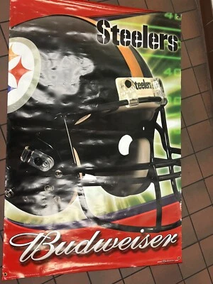 Very Large Pittsburgh STEELERS Budweiser Heavy Vinyl Banner 72”x46” Vintage NOS - Image 1 of 4