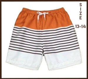 NWT BOYS 13-14 HANDSOME COLOR MULTISTRIPED ELASTIC WAIST  SWIM TRUNKS - Picture 1 of 6