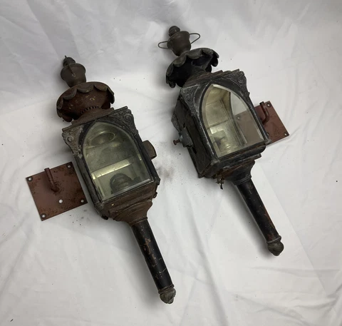 2 Antique James Cunningham & Sons HEARSE Carriage Coach lanterns 28" Restoration Cover