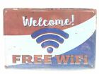 WELCOME FREE WIFI Tin METAL SIGN 4 Corner Holes Red White Blue 11-3/4 x 8 Inch