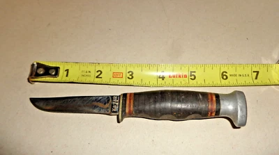 CUCHILLO DE CAZA VINTAGE KA-BAR 6 3/8" HOJA FIJA DEDO CONTORNEADO AGARRE BOTA PEQUEÑA Foto 1 de 4