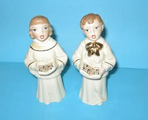 Vintage MCM Pair of Caroling Angels Gold Trim Very Cute Excellent Condition - Picture 1 of 5