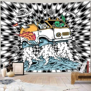 Funny Alien Astronaut Tapestry Wall Hanging Large Space Trippy Fabric Room Decor - Picture 1 of 7