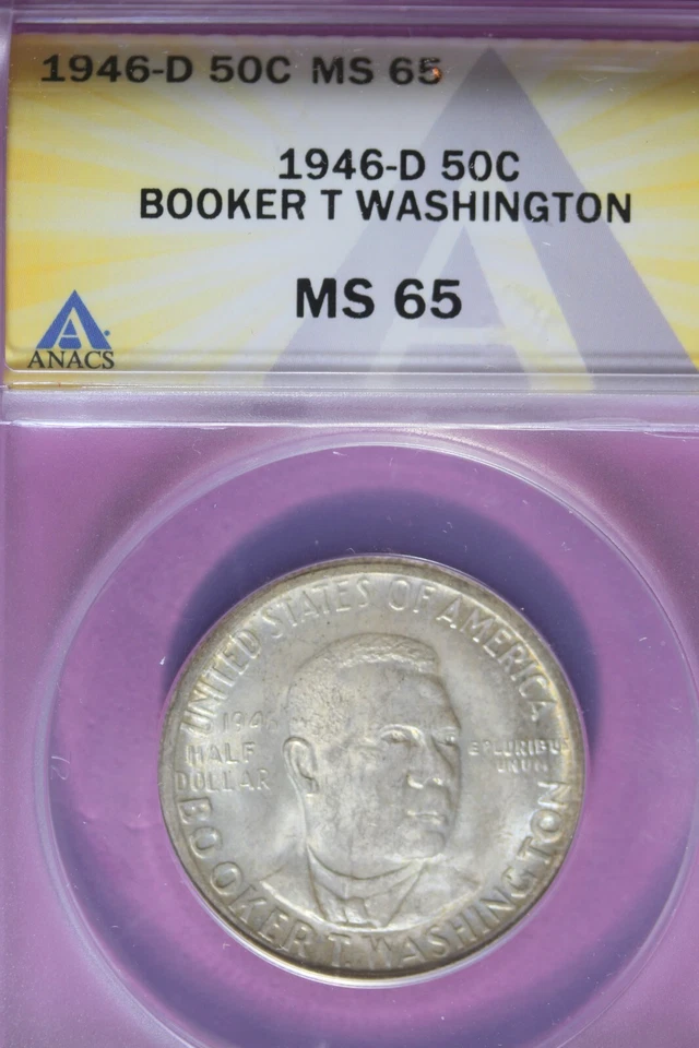 1946 D - ANACS MS65 50C Booker T Washington Commemorative Half Dollar #B44324 - Image 1 of 2