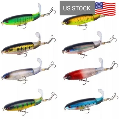 Largemouth bass pike Soft rotating tail top water fishing lures 8-pack lot  - Image 1 of 4