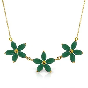 14K. SOLID GOLD NECKLACE WITH NATURAL EMERALDS (Yellow Gold) - Picture 1 of 4