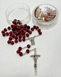 Vintage Rosary Souvenir Notre Dame de Lourdes France French Wood Rose Beads - Picture 1 of 6