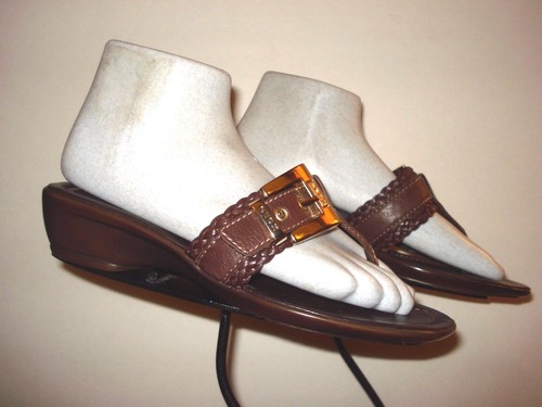 GEOX Respira Brown Leather Woven Monk Strap Thong Sandal Sz. 37 6.5 M MINTY!