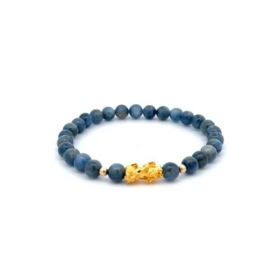 18K Gold Dragon Pixiu Piyao Lucky Charm Beads Bracelet Gemstones Kyanite 6mm - Image 1 of 4