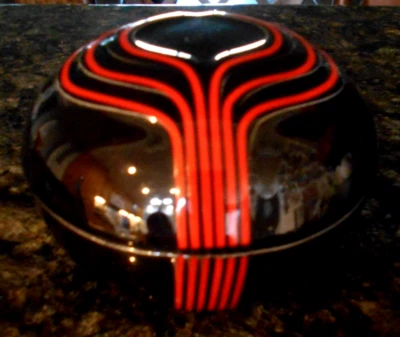 Black Glossy Container Round Striped  Contemporary Design Toyo Japan  H3" W 4" - Image 1 of 4