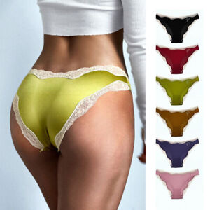Womne Sexy Lingeries Silk Sleepwear Briefs Panties Thong Seamless Lace Underwear
