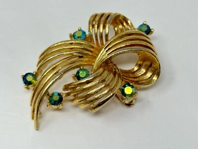Vintage Signed LISNER Goldtone Blue AB Rhinestone Brooch Pin - Image 1 of 4