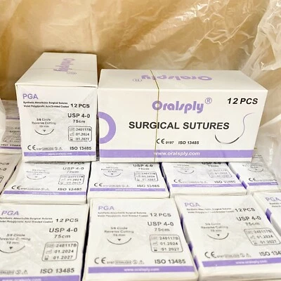 ORALSPLY 8 Boxes PGA 4-0 Absorbable Dental Oral Surgical Sutures 75cm 3/8 Reverse Cutting