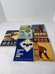 BOY SCOUTS OF AMERICA Bear Cub Webelos Wolf Vintage Book Lot Plus 1 Leader Book - Picture 1 of 12