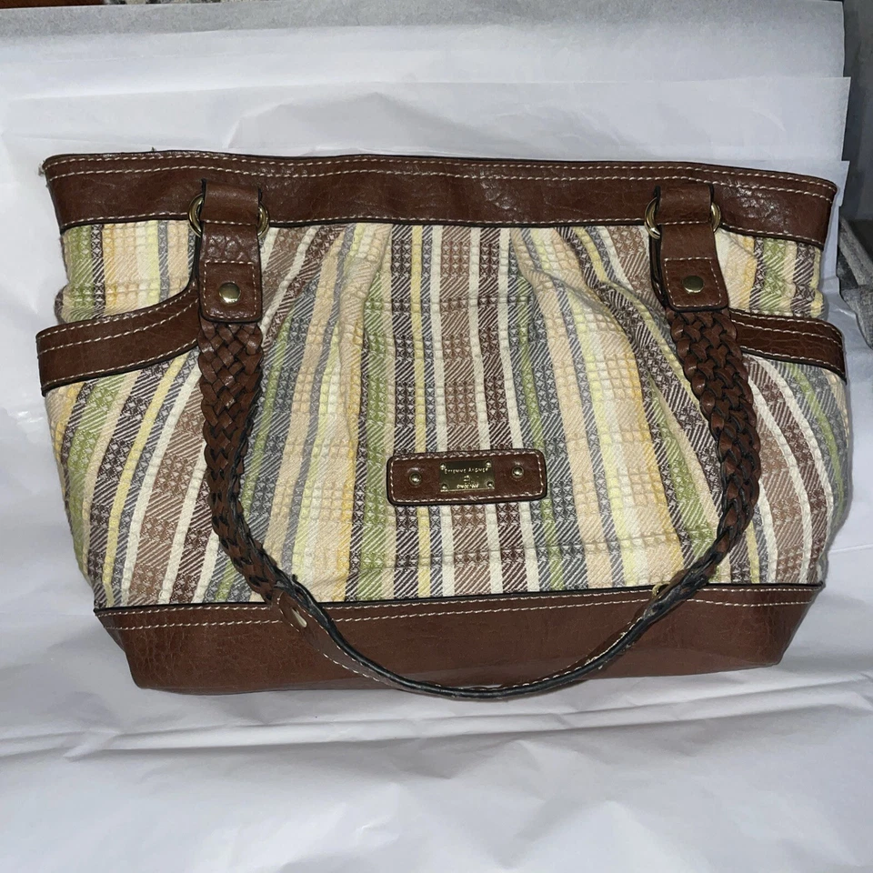 Bolsa satchel feminina grande elegante marrom algodão designer "ETIENNE AIGNER" - Imagem 1 de 4