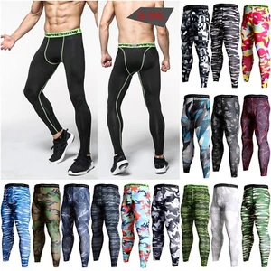 Mens Compression Pants Sports Leggings Skin Gym Base Layer Fitness Trousers Camo - Picture 1 of 23