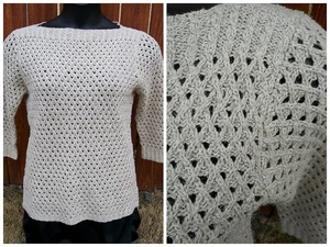 Ralph Lauren Fischer Gitter Pullover Gr. M Leinen Baumwolle U-Boot Ausschnitt Bateau Top - Bild 1 von 8