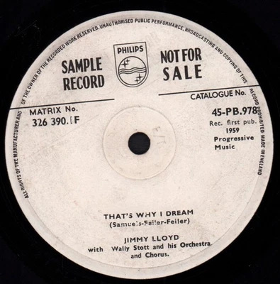 Jimmy Lloyd That's Why I Dream 7" vinyl UK Philips 1959 sample record 45PB978 - Bild 1 von 2