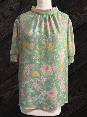 Блузка с цветочным узором Vince Camuto Verona Gardens с прозрачными рукавами-затяжками размер XL - Изображение 1 из 4