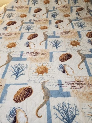 VCNY Home Coastal Seashell Seahorse Full/Queen Quilt 86x86" Beach Reversible - Image 1 of 4
