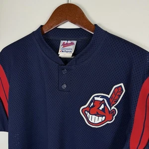 Vintage Majestic Cleveland Indians Sewn Stitched Wahoo Logo MLB Jersey Large - Picture 1 of 11