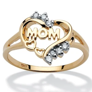 1/8 TCW Diamond Mom Heart Ring in 10k Gold - Picture 1 of 5