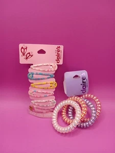 CLAIRE'S Girls' Hair Lot CLIPS Floral & Animals ♡ TIES Rubber Strips Pastel NEW - Picture 1 of 11