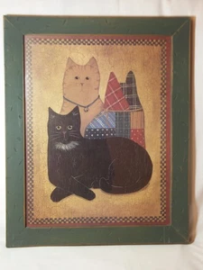 Linda Spivey Art Print Cats Rustic Wood Frame Green 18” x 14.5” Cottage Farmhous - Picture 1 of 5