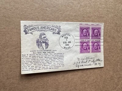 US 1940 FDC(FA42) +Famous Americans #861BLK4 +Author Emerson +Snowstorm Cachet - Image 1 of 2