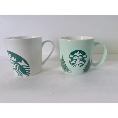2 tazas Starbucks blanco verde logotipo y taza árboles de Navidad de vacaciones 2020 Foto 1 de 4