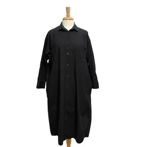 MUJI Oversized Relaxed Baumwoll Popeline Button Down Minimalist Kleid Schwarz One Size - Bild 1 von 9